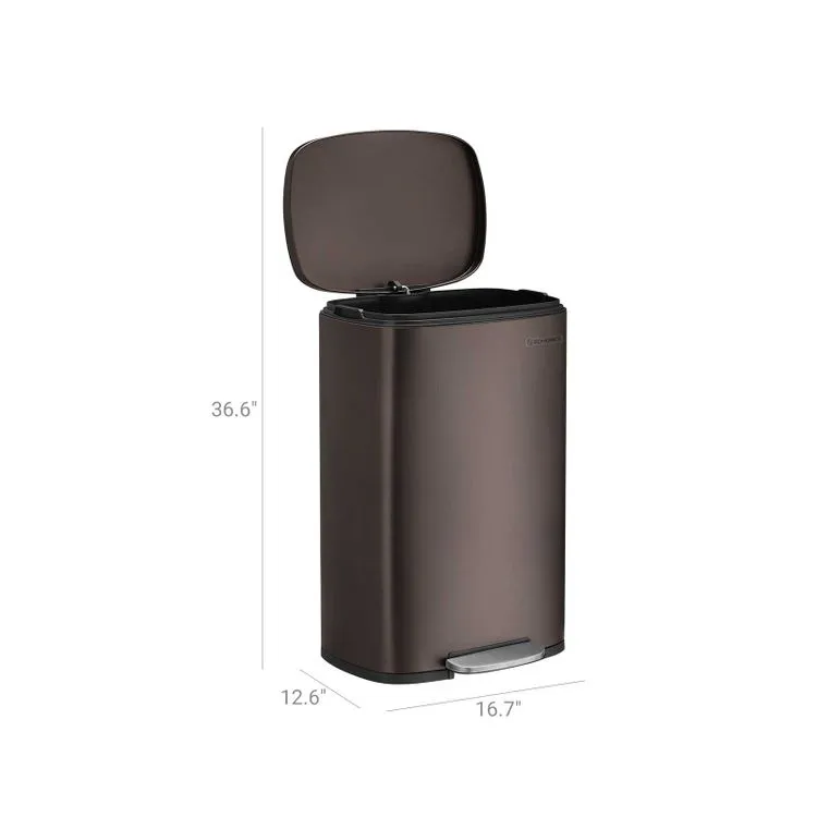 13.2 Gal (50L) Kitchen Trash Can, Pedal Garbage Can, with Plastic Inner Bucket, Hinged Lid