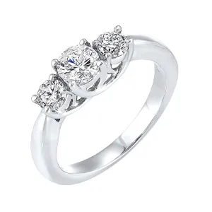 14KT White Gold & Diamond Classic Book 3 Stone Fashion Ring  - 1-1/2 ctw
