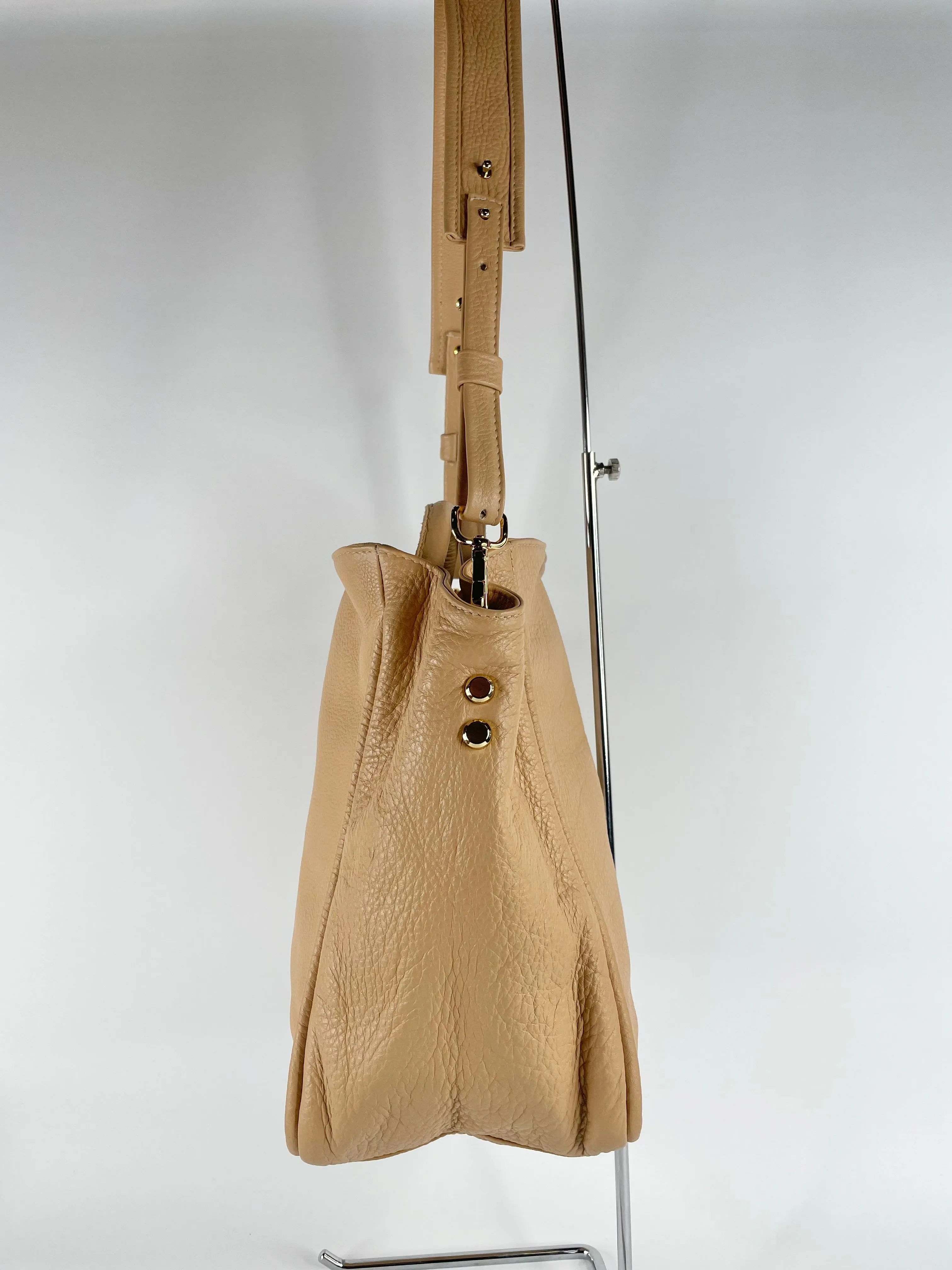 A-Esque Peach Grained Leather Shoulder Bag