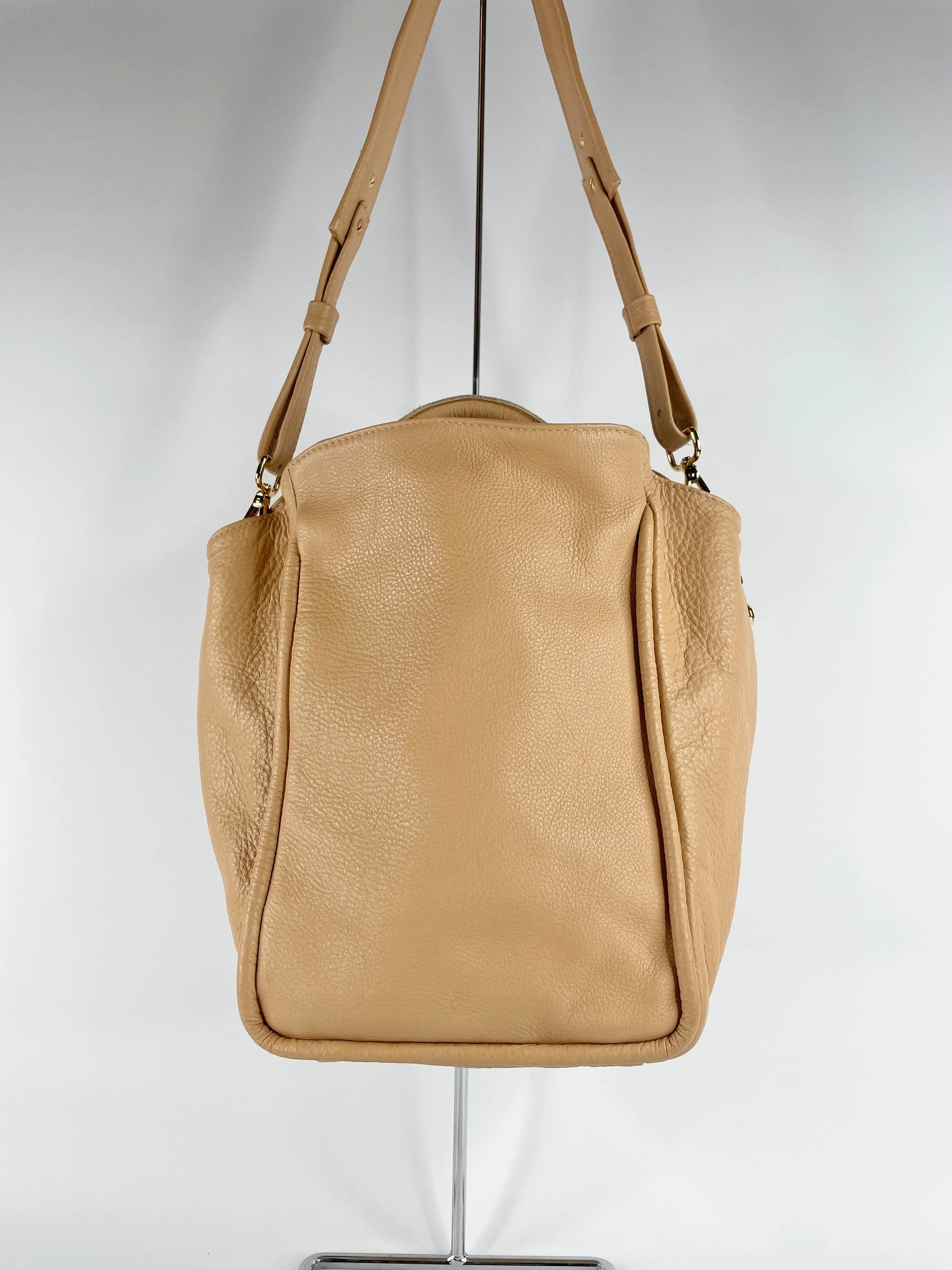 A-Esque Peach Grained Leather Shoulder Bag