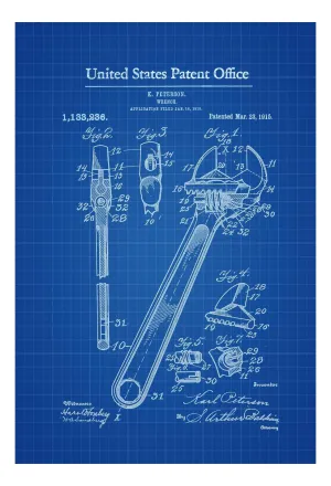 Adjustable Wrench Patent 1915 - Patent Print, Vintage Tools, Mechanic Gift, Car Lover Gift, Garage Decor, Workshop Decor