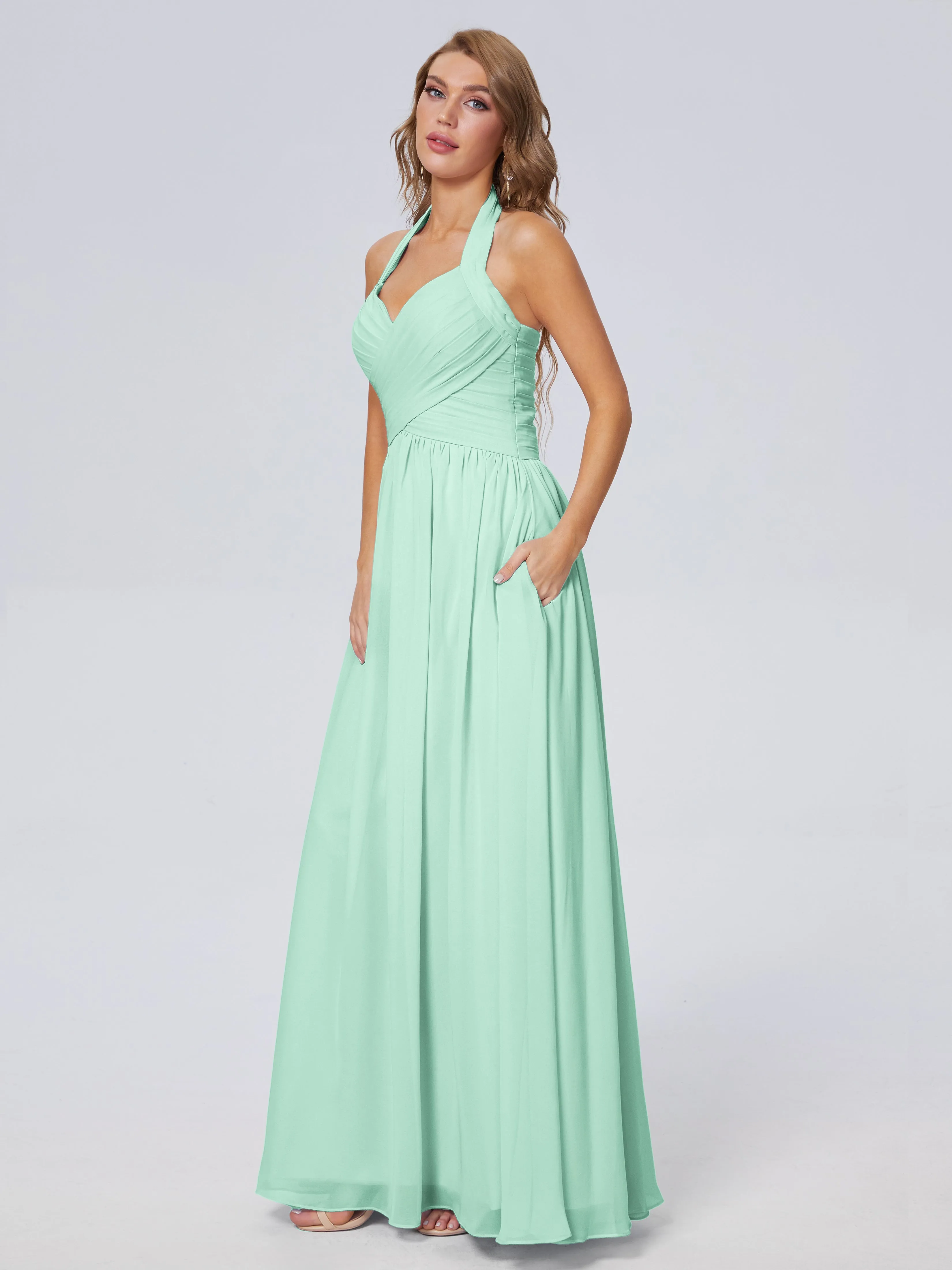 Amaya Stunning Halter Chiffon Bridesmaid Dresses