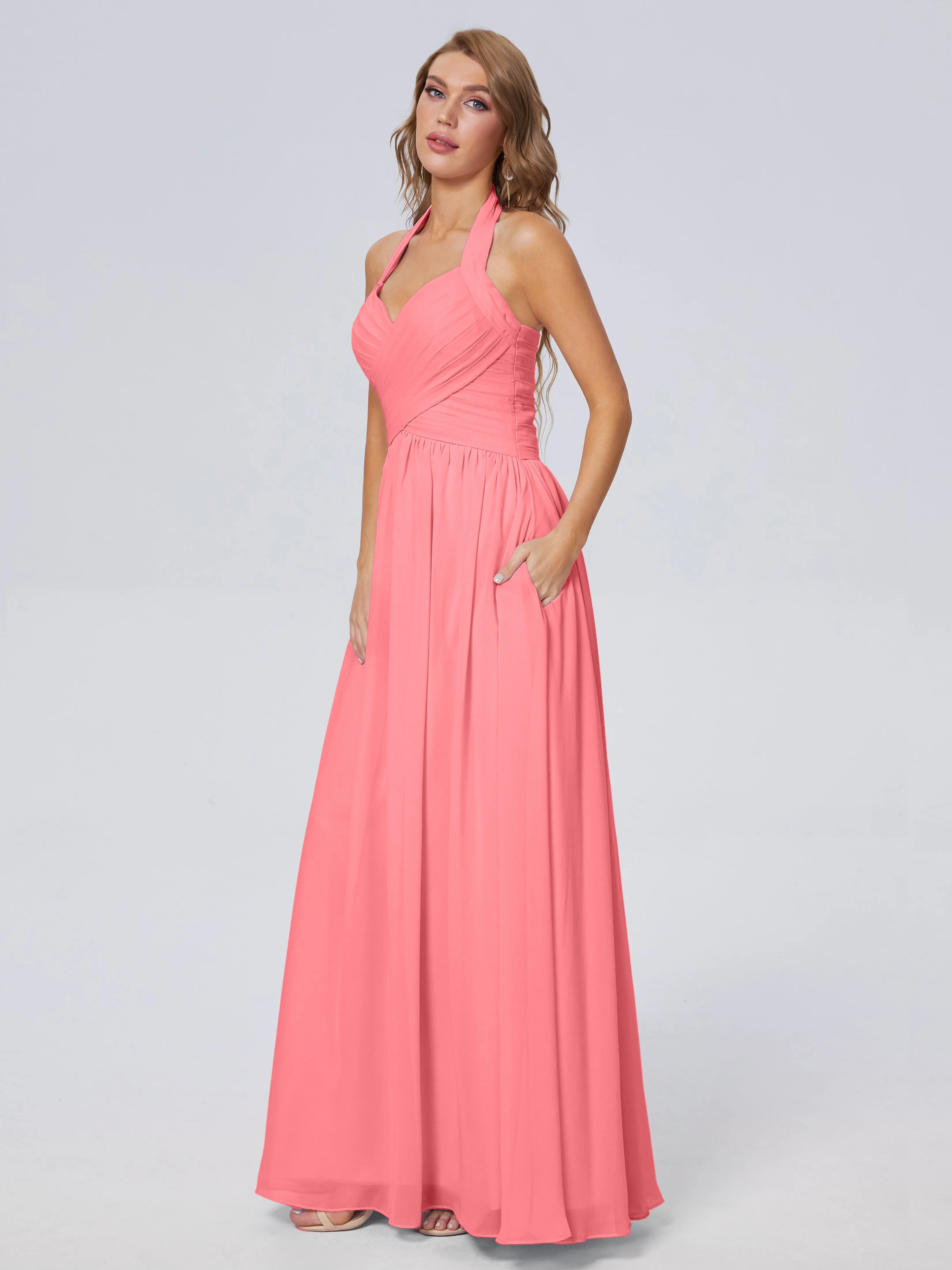 Amaya Stunning Halter Chiffon Bridesmaid Dresses