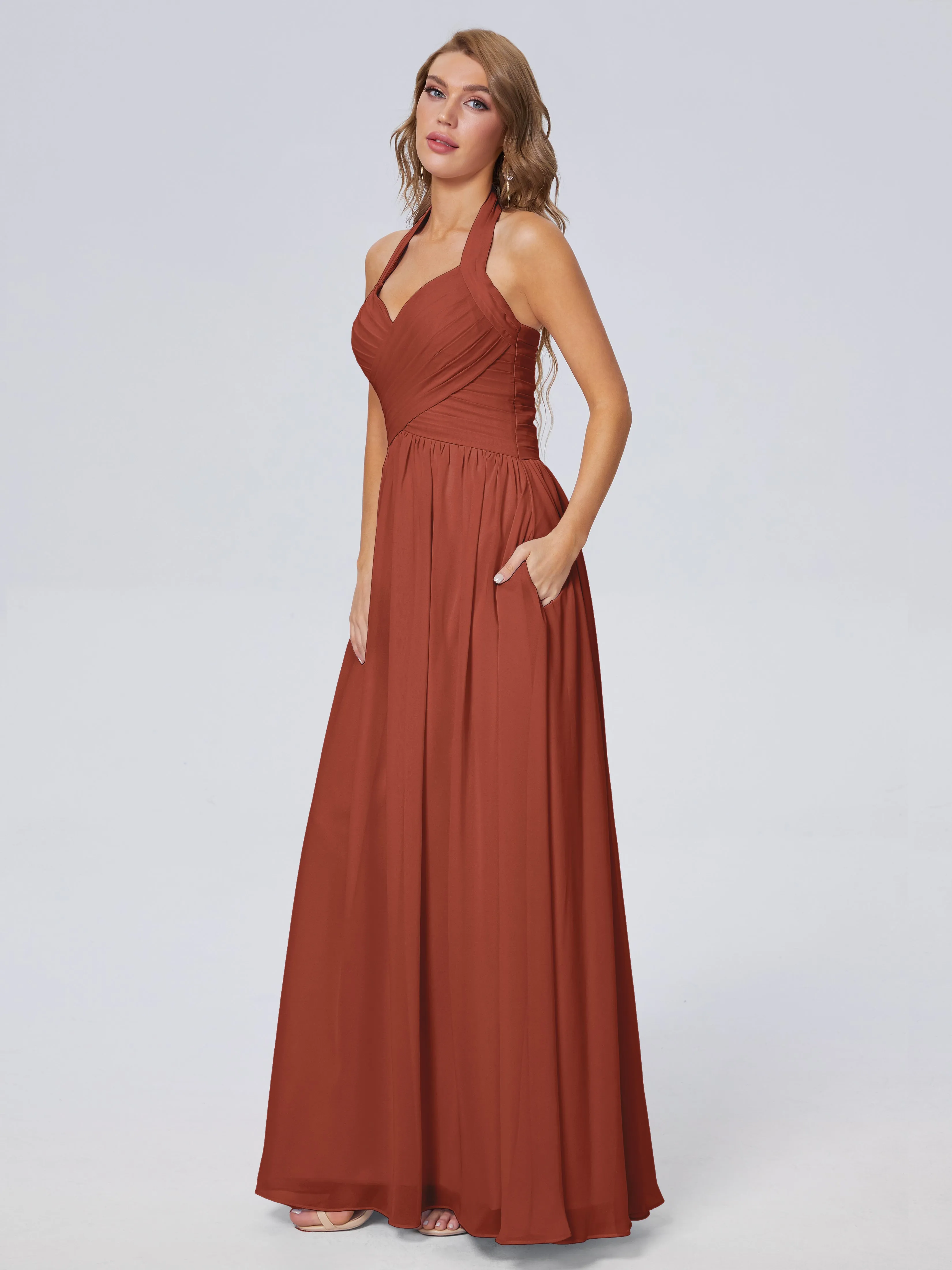 Amaya Stunning Halter Chiffon Bridesmaid Dresses