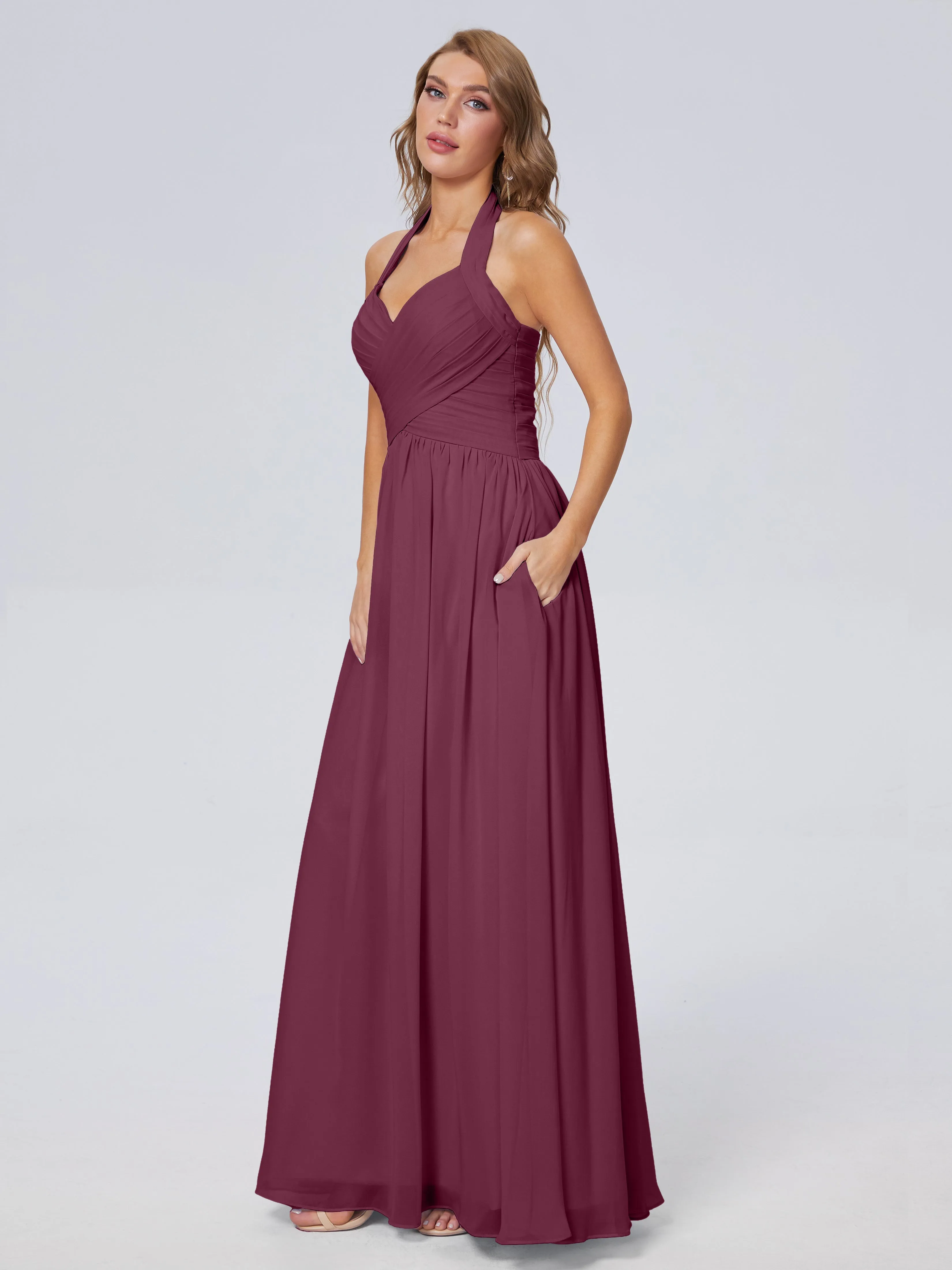 Amaya Stunning Halter Chiffon Bridesmaid Dresses