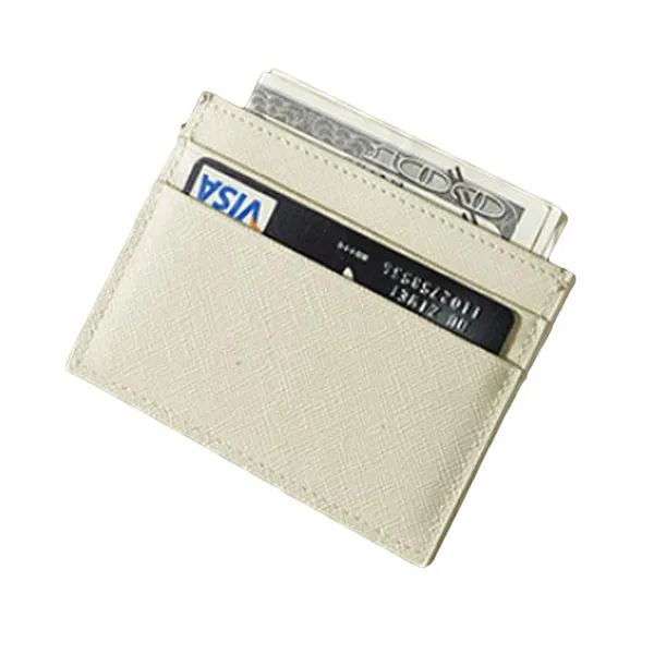 Beige Grained Leather Card Holder 米黄色真牛皮信用卡套 CH19006e