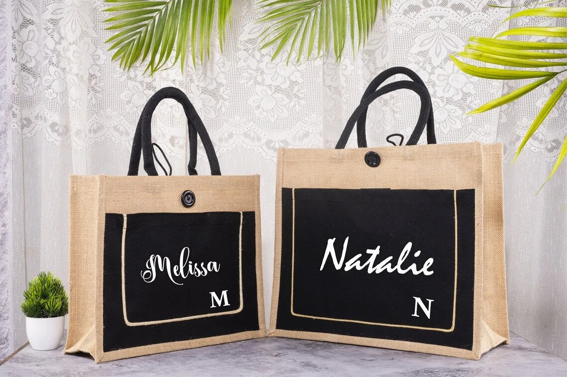 Black Cotton Canvas Jute Bags - Personalized Gifts for Weddings, Custom Logo