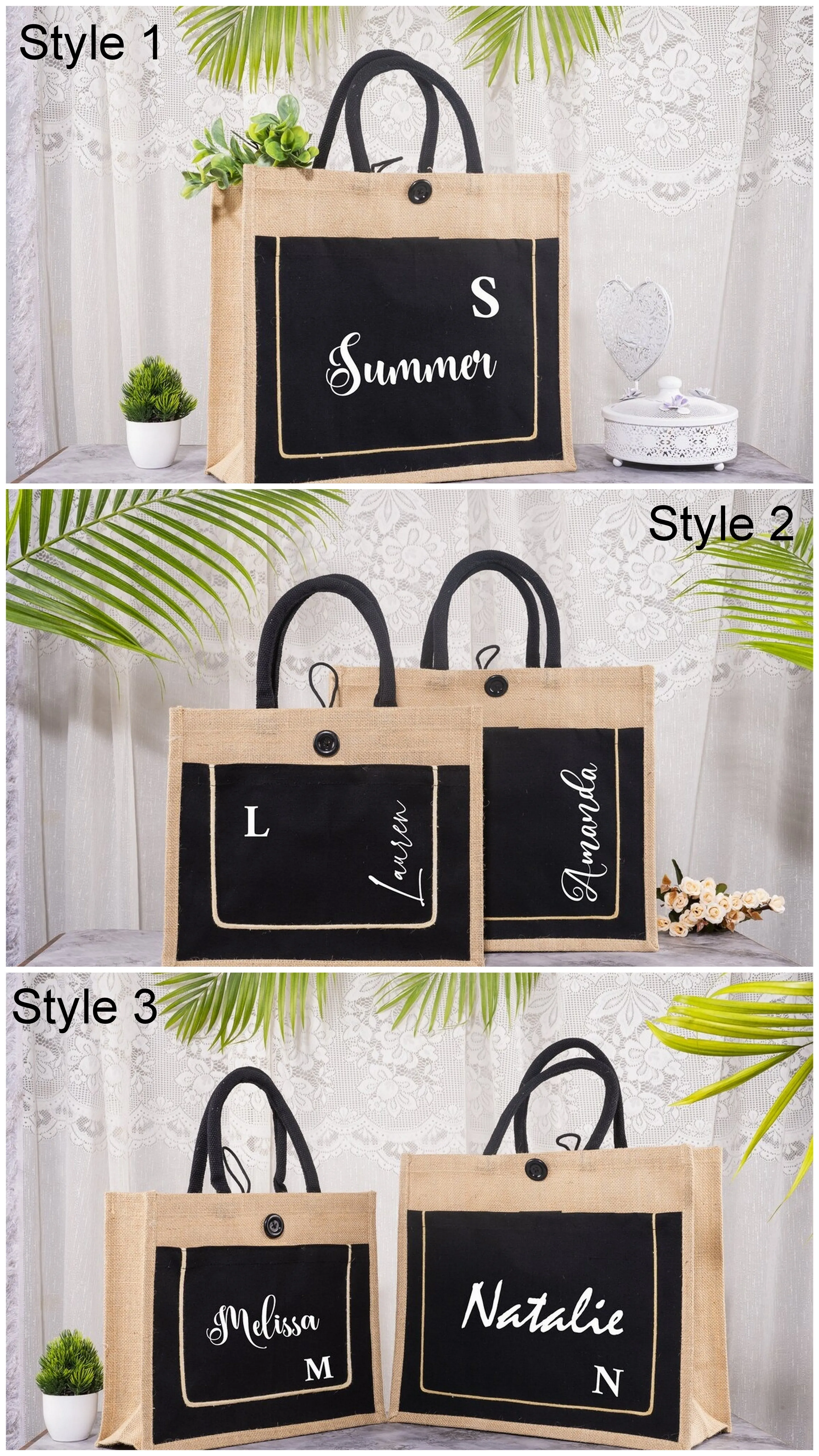 Black Cotton Canvas Jute Bags - Personalized Gifts for Weddings, Custom Logo