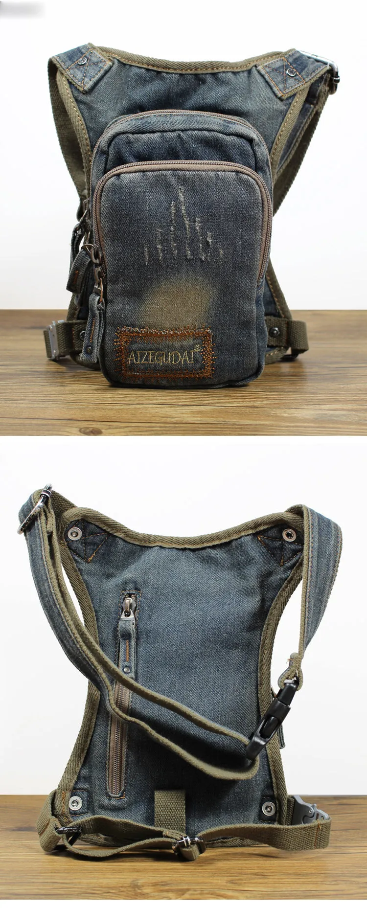 Blue Denim Thigh Bag Left Leg Pack Drop Leg Bag Denim Mens Waist Bags Drop Leg Pouch