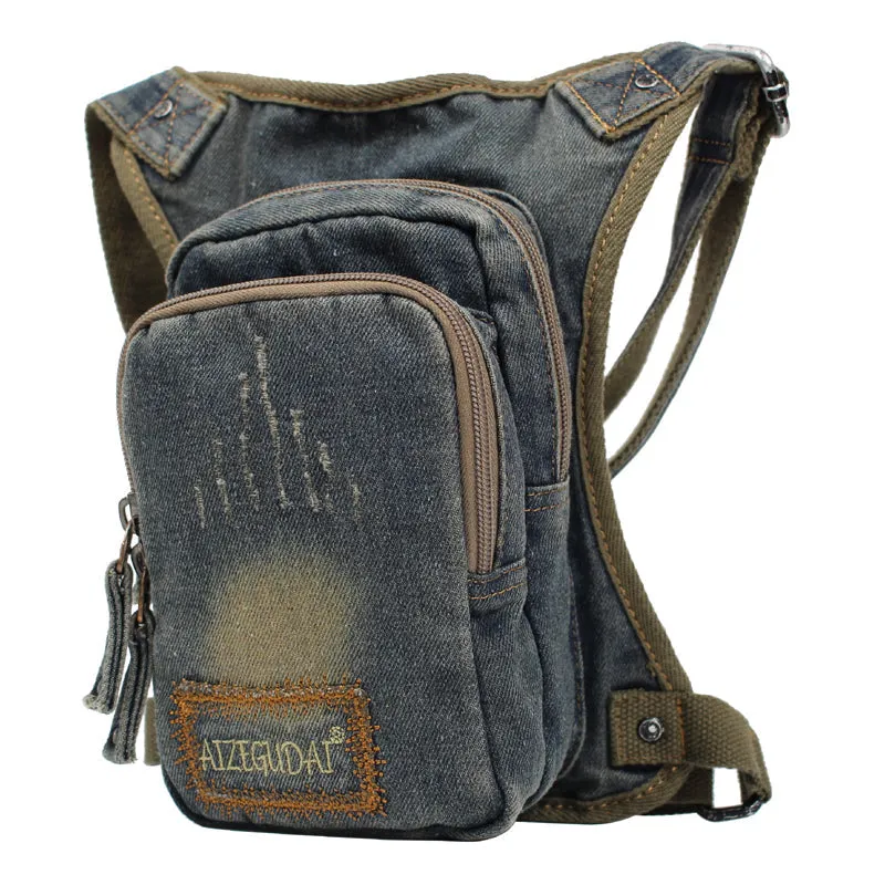 Blue Denim Thigh Bag Left Leg Pack Drop Leg Bag Denim Mens Waist Bags Drop Leg Pouch