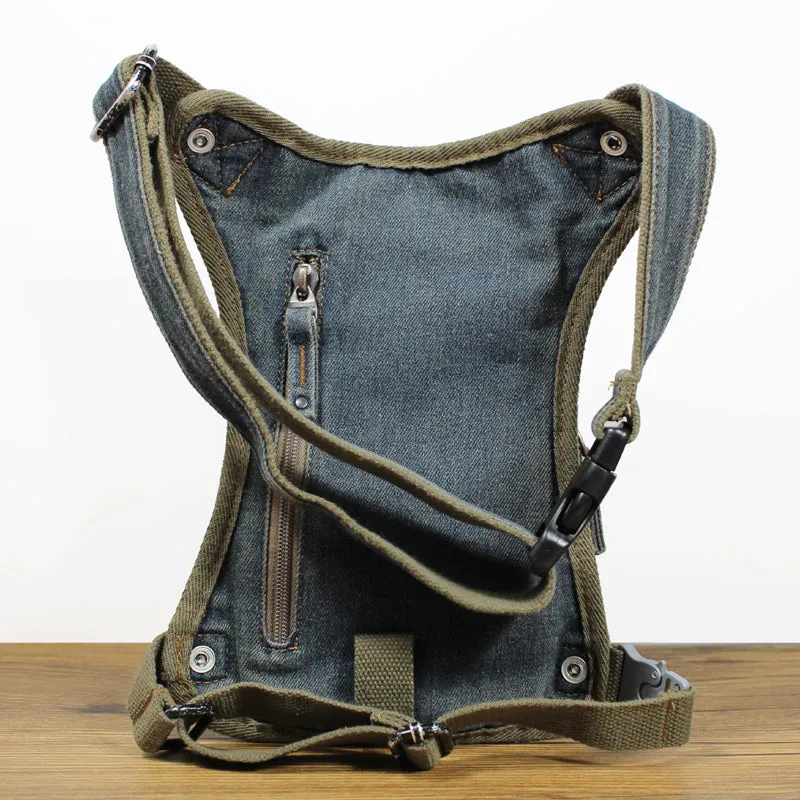 Blue Denim Thigh Bag Left Leg Pack Drop Leg Bag Denim Mens Waist Bags Drop Leg Pouch