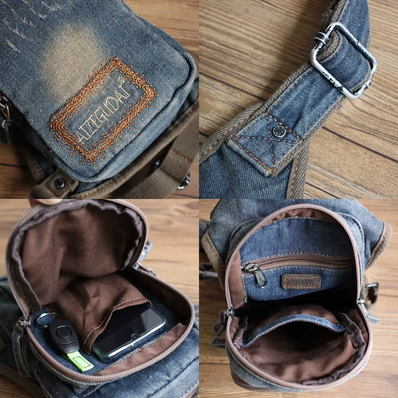 Blue Denim Thigh Bag Left Leg Pack Drop Leg Bag Denim Mens Waist Bags Drop Leg Pouch