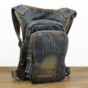 Blue Denim Thigh Bag Left Leg Pack Drop Leg Bag Denim Mens Waist Bags Drop Leg Pouch