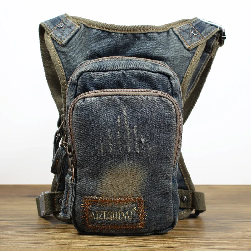 Blue Denim Thigh Bag Left Leg Pack Drop Leg Bag Denim Mens Waist Bags Drop Leg Pouch