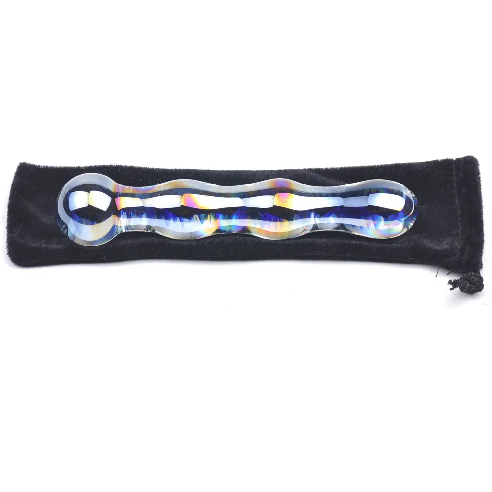 BLUE WAVY GLASS DILDO