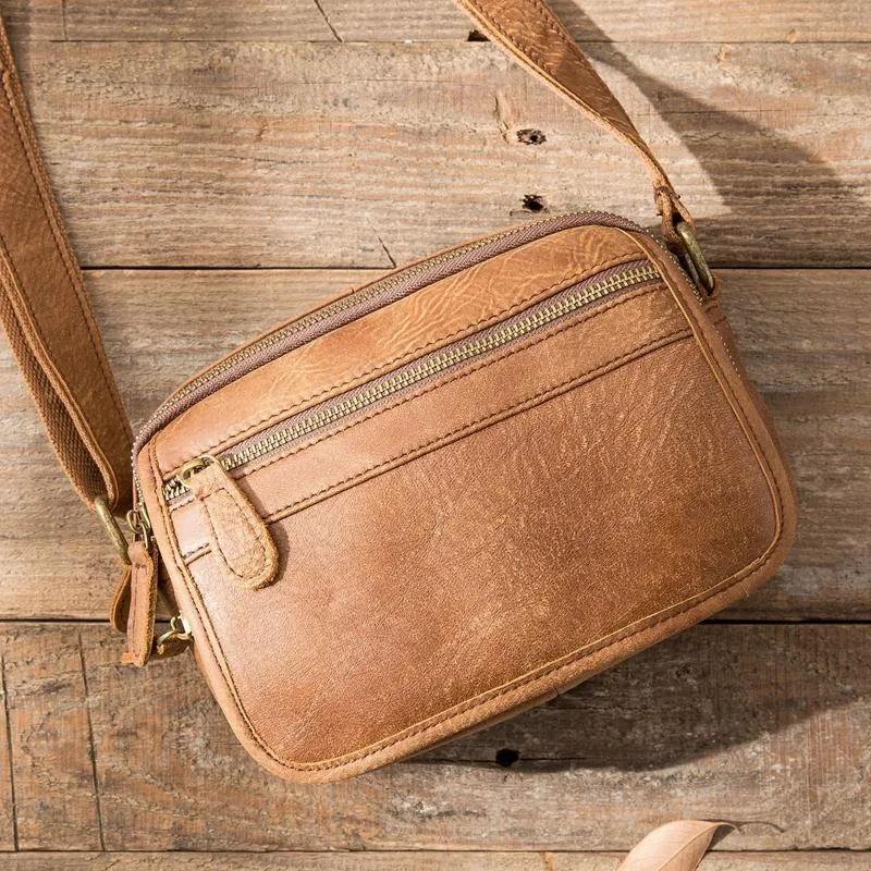 Brown Cool Leather Mens Side Bag Postman Bag Brown Small Messenger Bags Courier Bag for Men