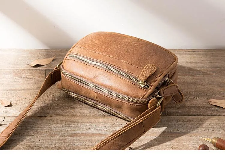 Brown Cool Leather Mens Side Bag Postman Bag Brown Small Messenger Bags Courier Bag for Men