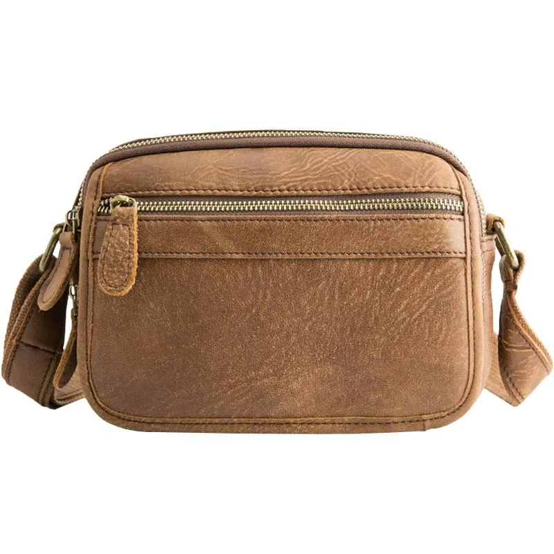 Brown Cool Leather Mens Side Bag Postman Bag Brown Small Messenger Bags Courier Bag for Men