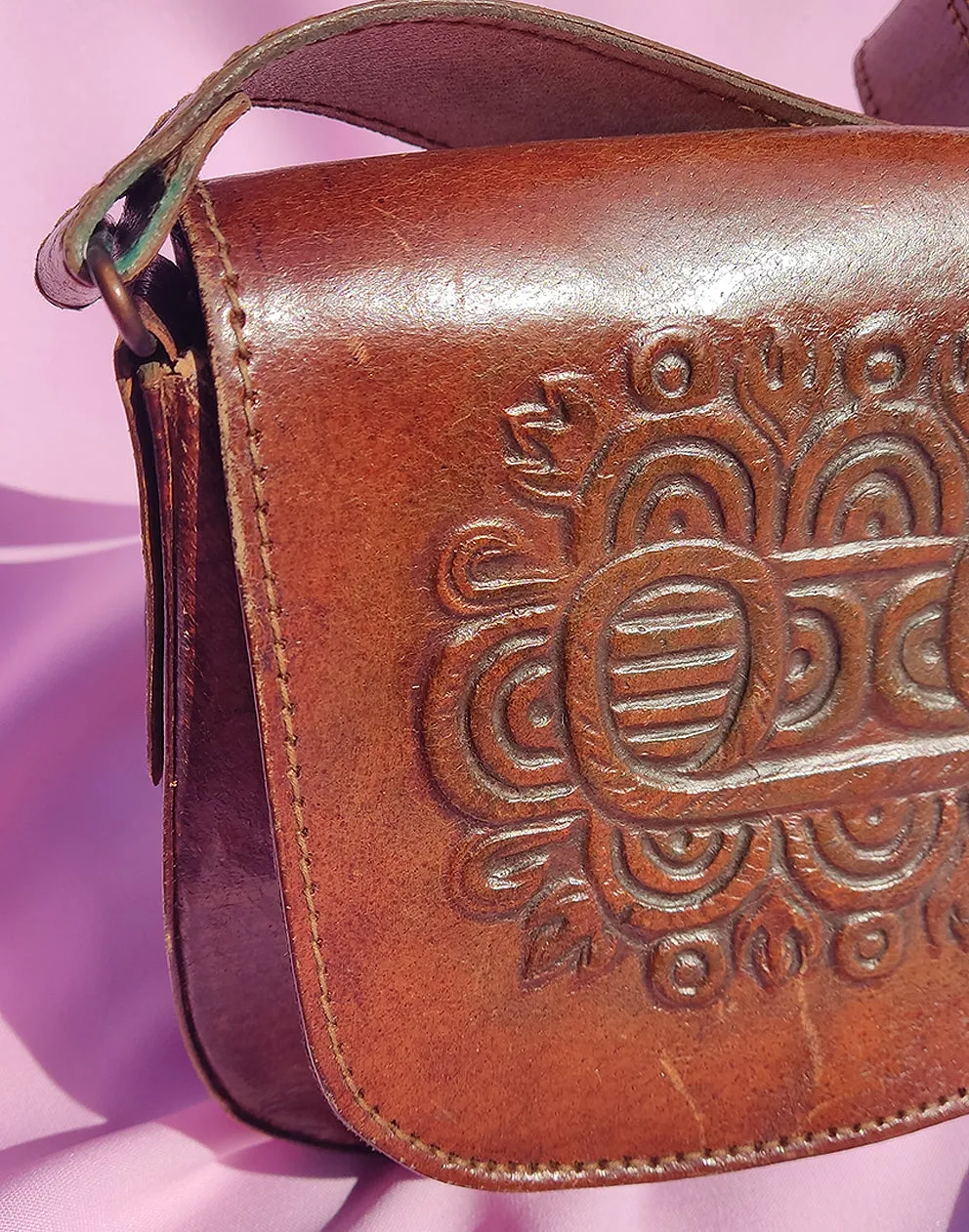 Brown Real Leather Bag with Shoulder Strap