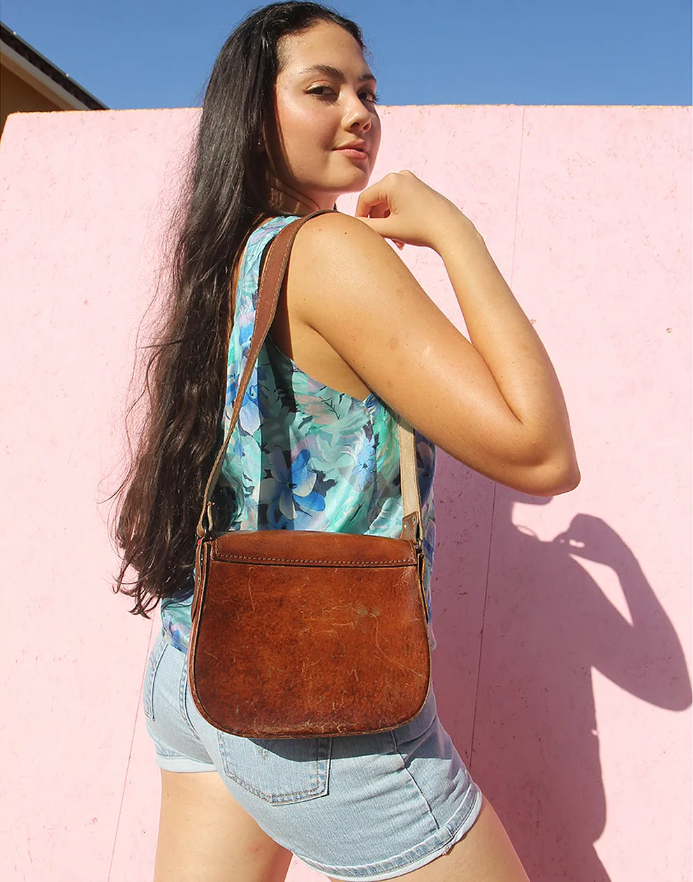 Brown Real Leather Bag with Shoulder Strap