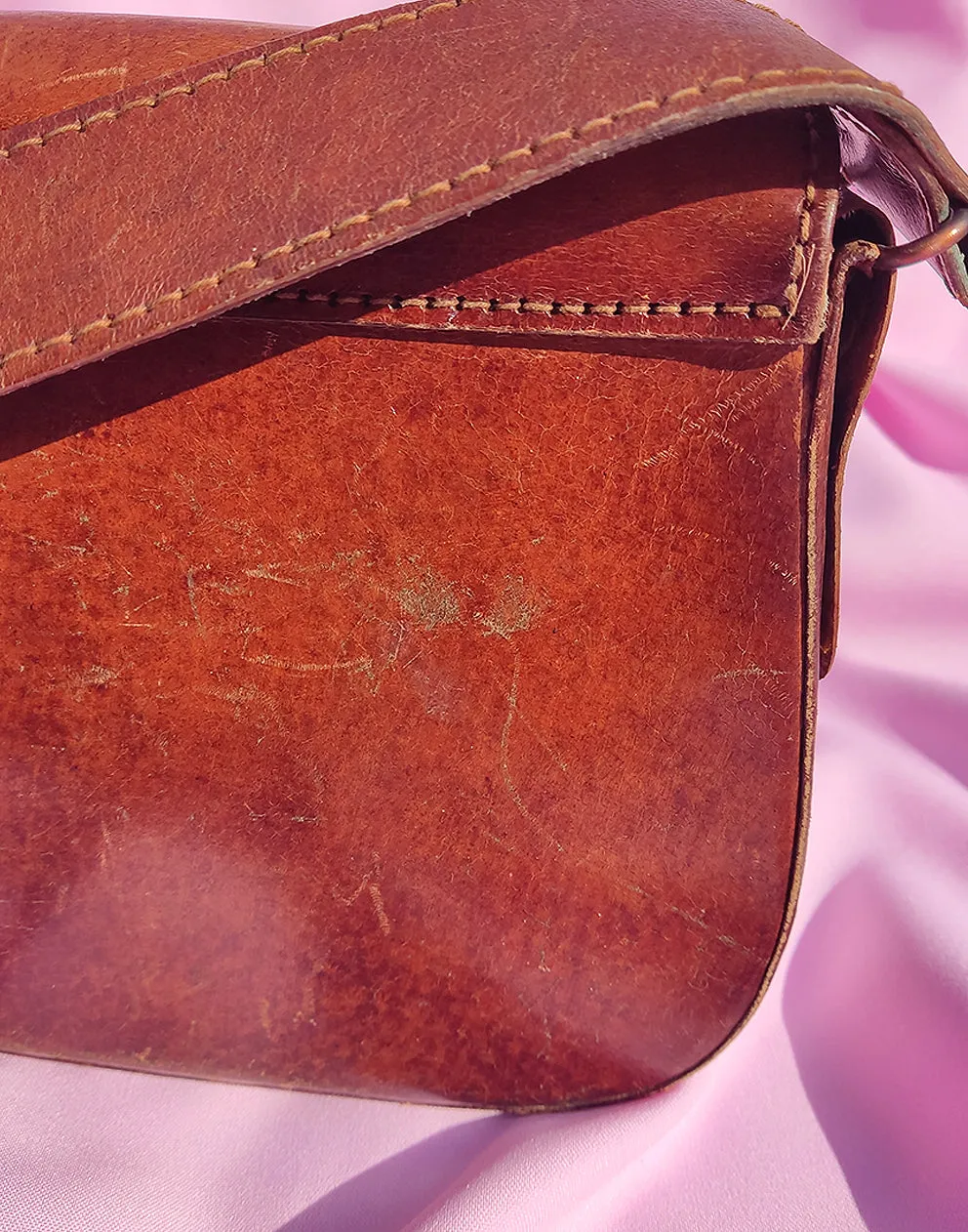 Brown Real Leather Bag with Shoulder Strap
