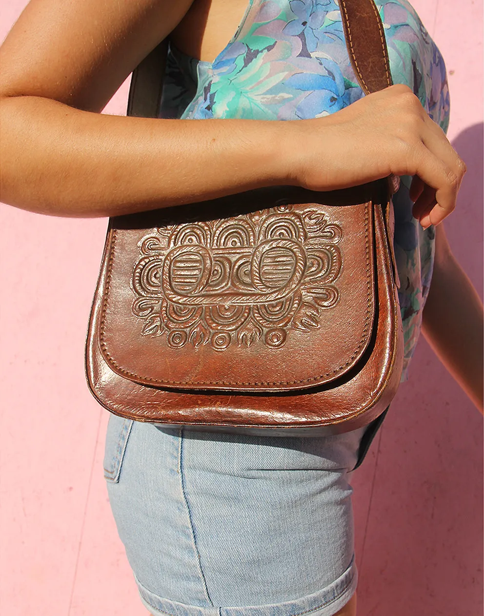 Brown Real Leather Bag with Shoulder Strap