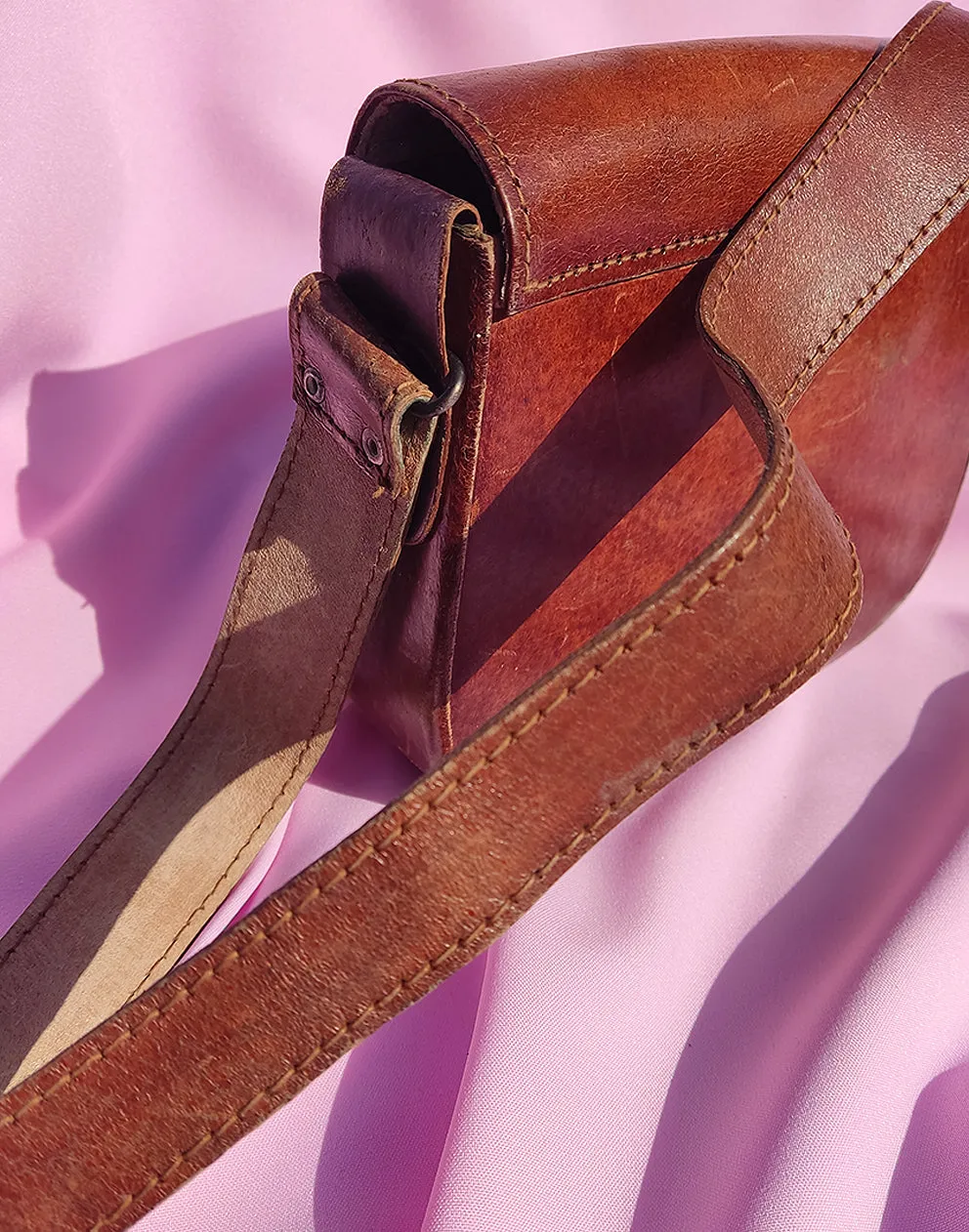 Brown Real Leather Bag with Shoulder Strap