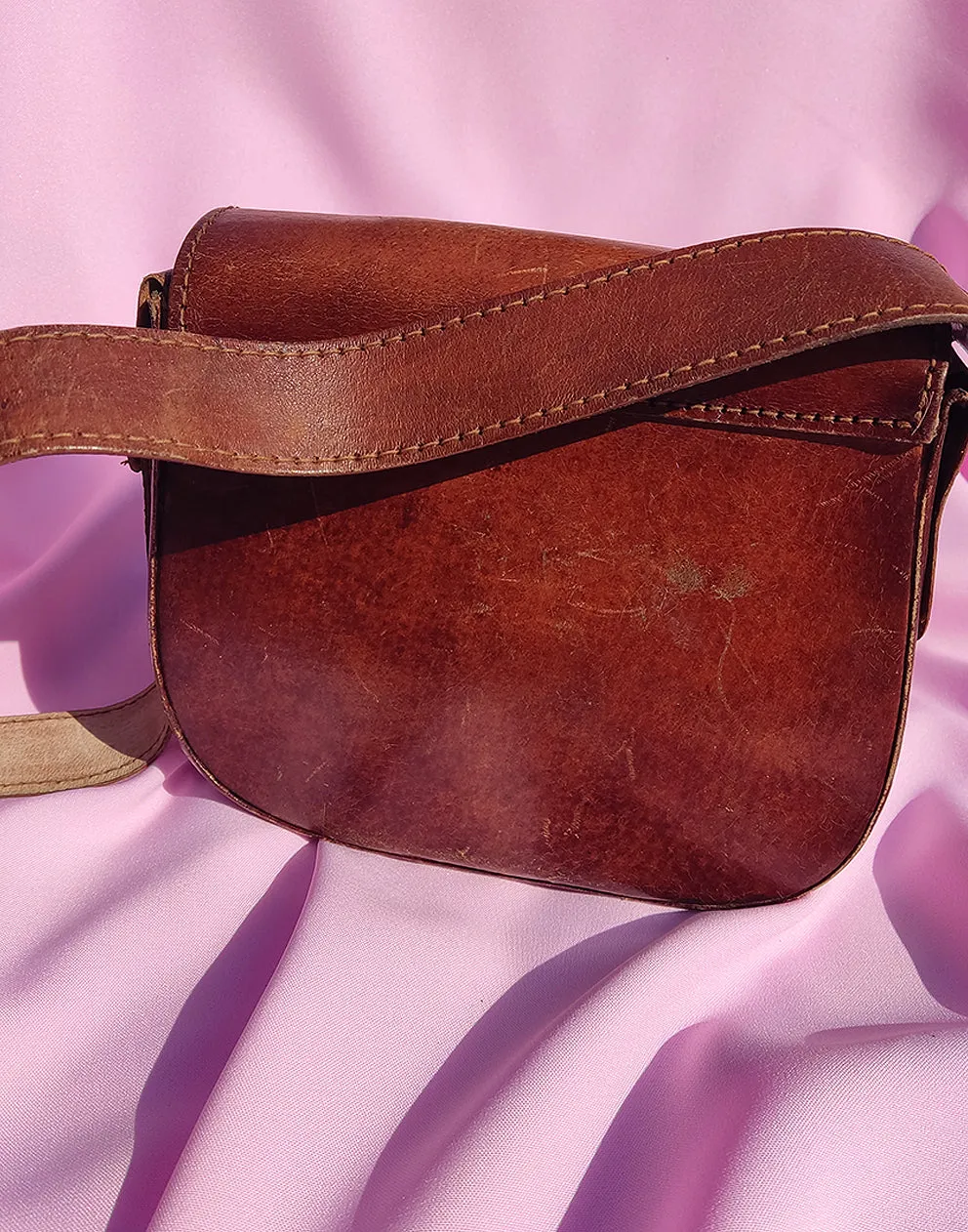 Brown Real Leather Bag with Shoulder Strap