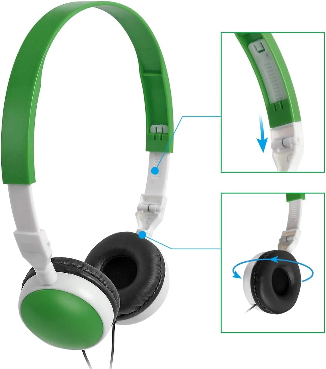 Bulk Headphone 25 Pack Wired Headsets Muti Packs School Foldable Classroom Kids Headphones for School Students Children - Green