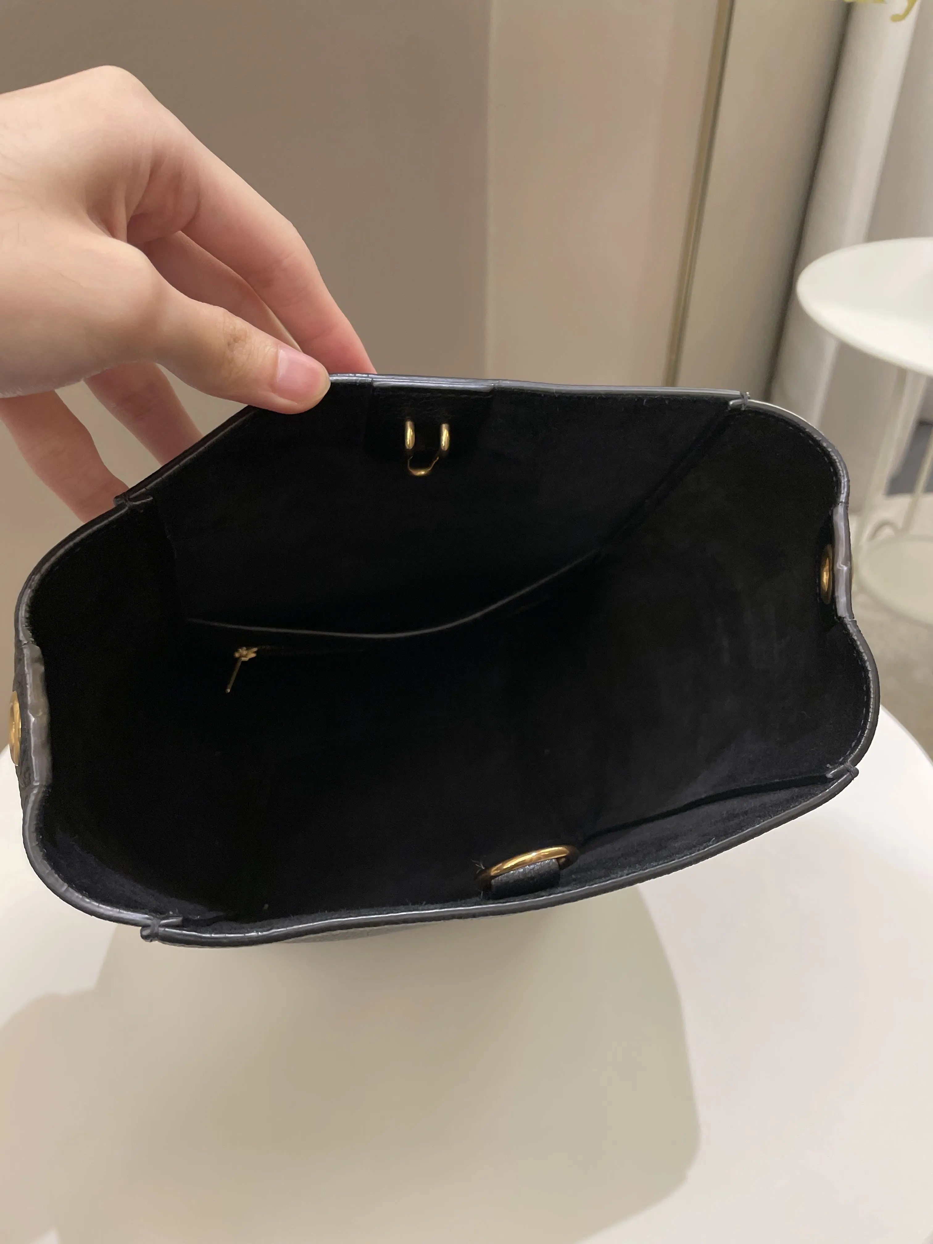 Celine Sangle Bucket Bag Black Grainy Calfskin