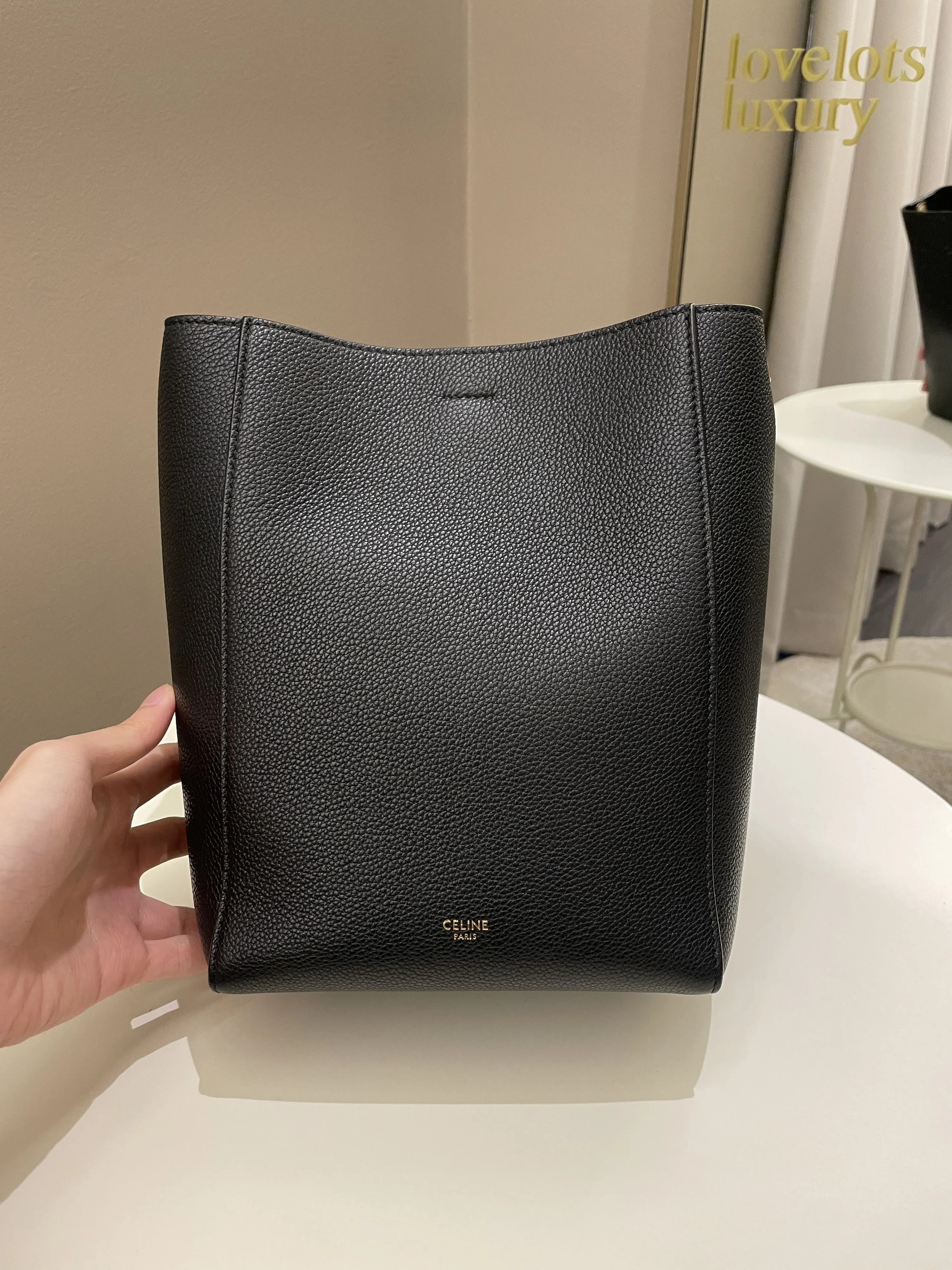 Celine Sangle Bucket Bag Black Grainy Calfskin