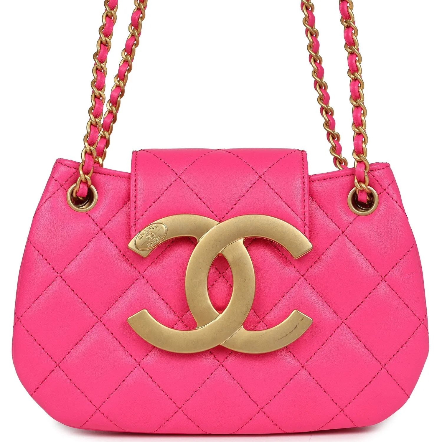 Chanel CC Mini Shoulder Bag Fuchsia Lambskin Antique Gold Hardware