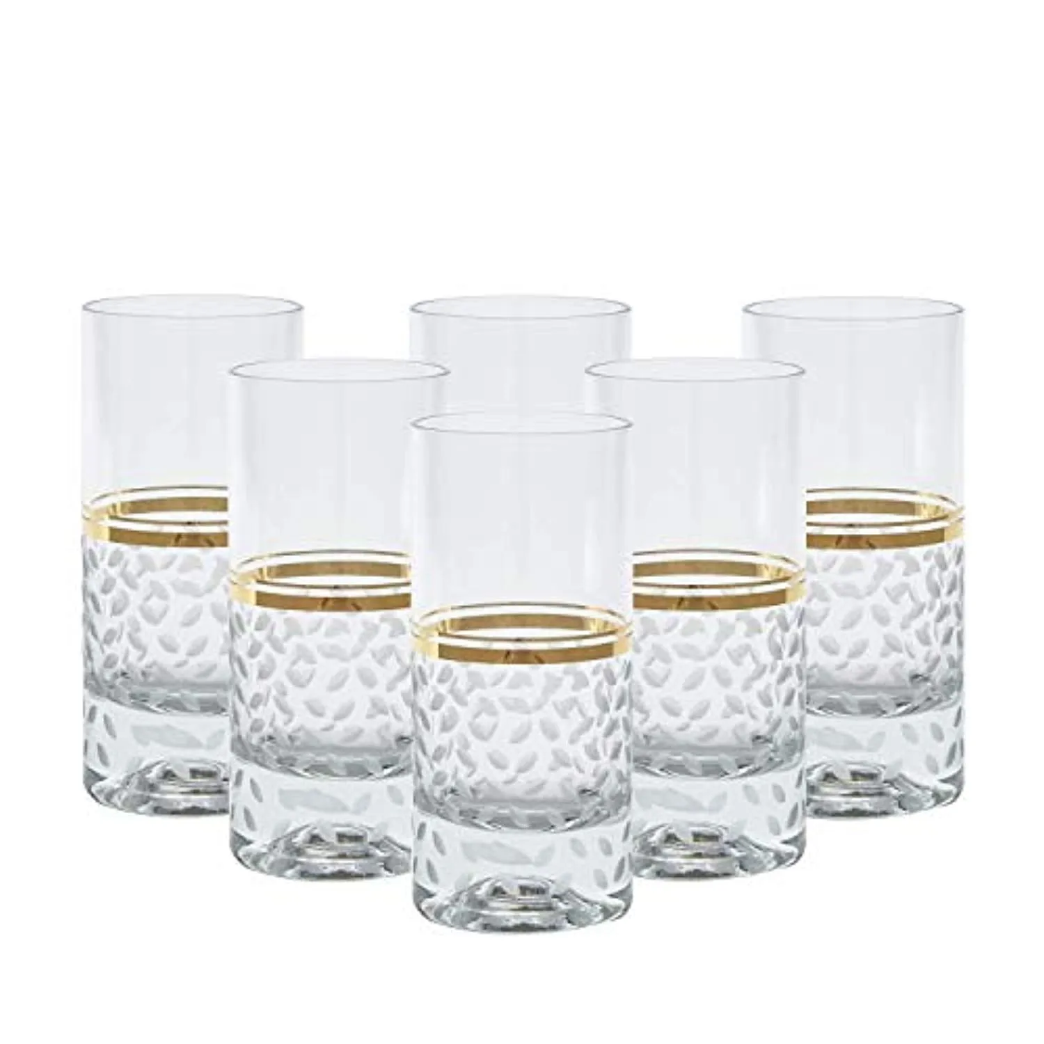 Crystal Stunning Highball Glasses, 6"H 13oz Capacity, Gold