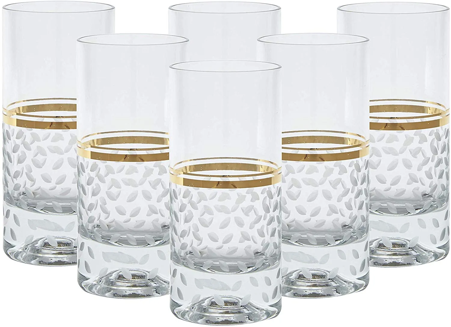 Crystal Stunning Highball Glasses, 6"H 13oz Capacity, Gold