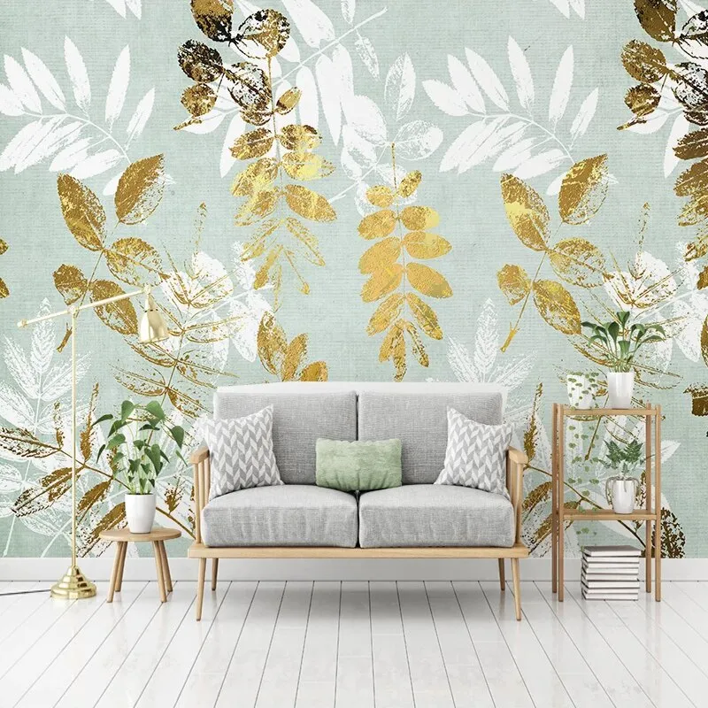 Custom Mural Wallpaper Abstract Golden Tree Leaves (㎡)
