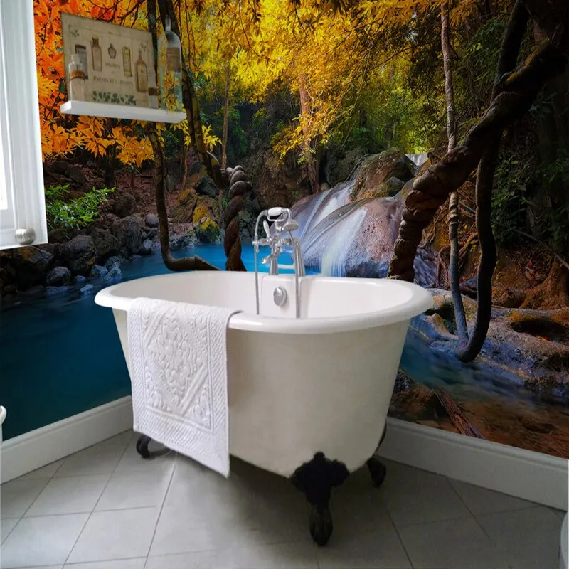 Custom Wallpaper Forest Waterfall PVC Self-Adhesive Mural (㎡)