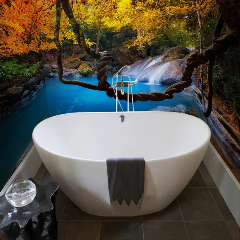 Custom Wallpaper Forest Waterfall PVC Self-Adhesive Mural (㎡)
