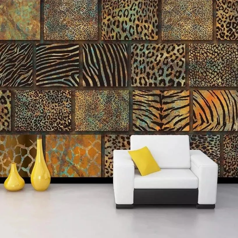 Custom Wallpaper Mural Leopard Print Retro Restaurant Wallcovering (㎡)