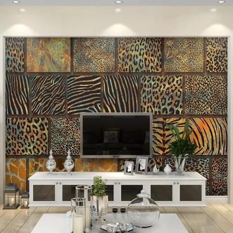 Custom Wallpaper Mural Leopard Print Retro Restaurant Wallcovering (㎡)