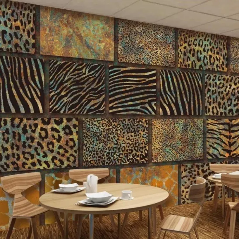 Custom Wallpaper Mural Leopard Print Retro Restaurant Wallcovering (㎡)