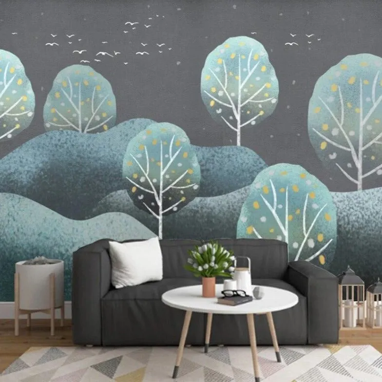 Custom Wallpaper Mural Simple Forest Mountain Landscape (㎡)