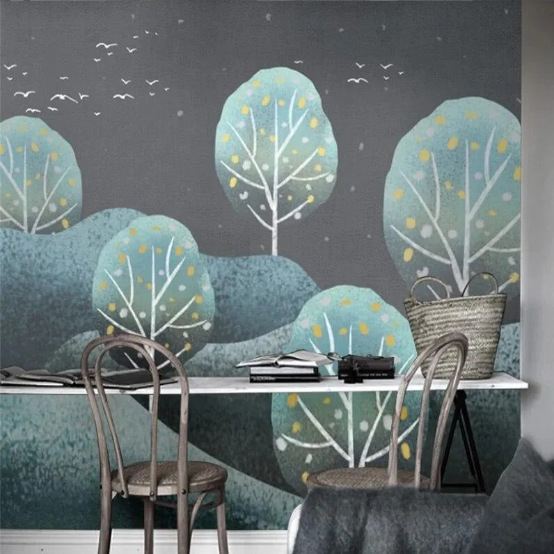 Custom Wallpaper Mural Simple Forest Mountain Landscape (㎡)