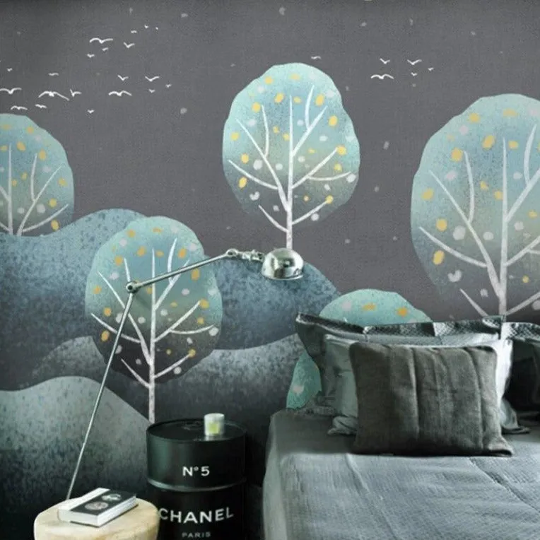 Custom Wallpaper Mural Simple Forest Mountain Landscape (㎡)