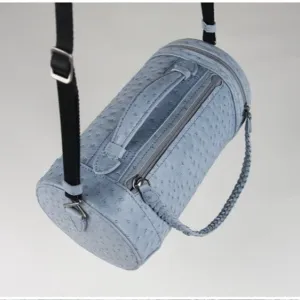 Cute Womens Light Blue Leather Bucket Shoulder Purse Barrel Crossbody Bag Purse for Ladies