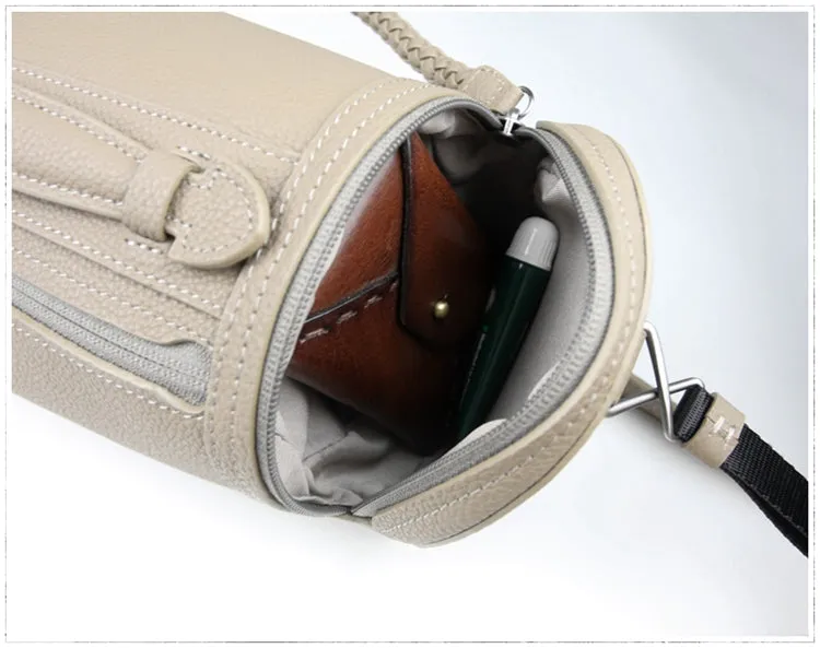 Cute Womens Light Blue Leather Bucket Shoulder Purse Barrel Crossbody Bag Purse for Ladies