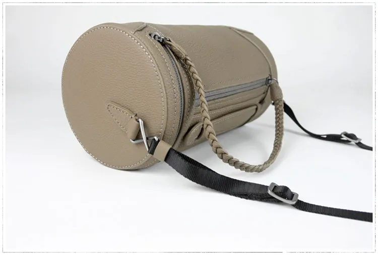 Cute Womens Light Blue Leather Bucket Shoulder Purse Barrel Crossbody Bag Purse for Ladies