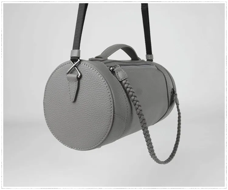 Cute Womens Light Blue Leather Bucket Shoulder Purse Barrel Crossbody Bag Purse for Ladies