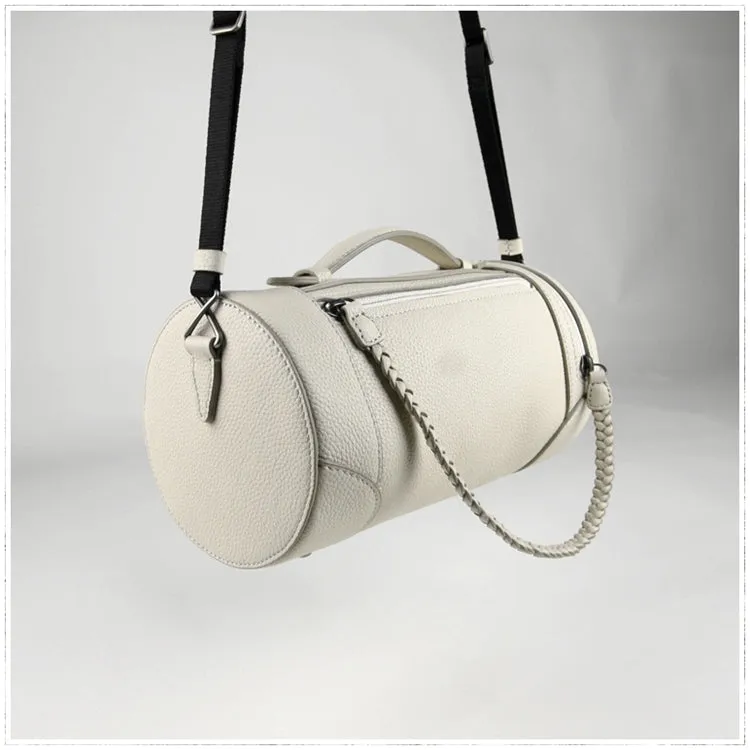 Cute Womens Light Blue Leather Bucket Shoulder Purse Barrel Crossbody Bag Purse for Ladies