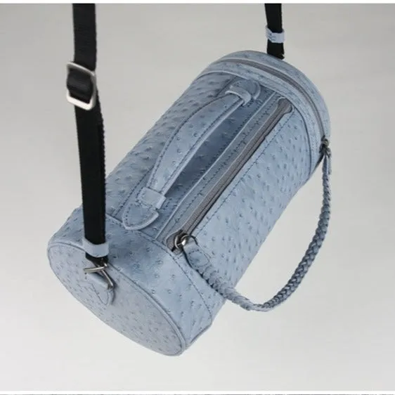 Cute Womens Light Blue Leather Bucket Shoulder Purse Barrel Crossbody Bag Purse for Ladies