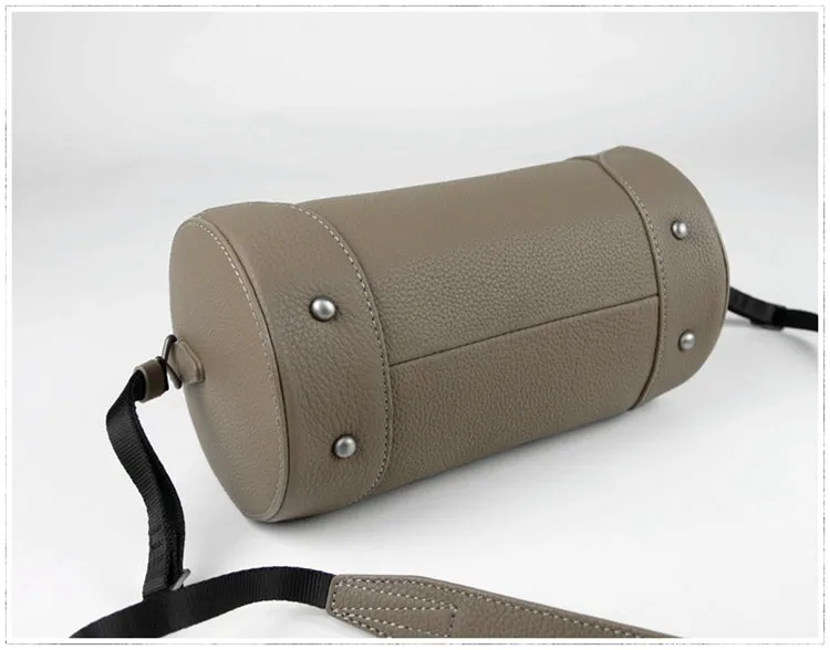 Cute Womens Light Blue Leather Bucket Shoulder Purse Barrel Crossbody Bag Purse for Ladies